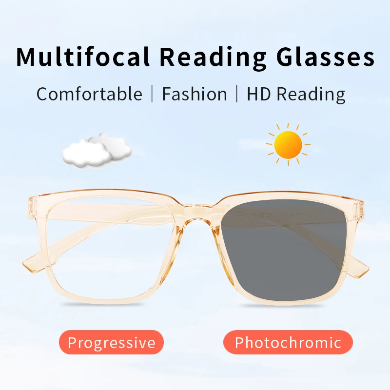 Photochromic Progressive Multifocus Reading Glasses for Women, Ultra-light Tr90 Frame,Presbyopia Eyeglasses,No Line