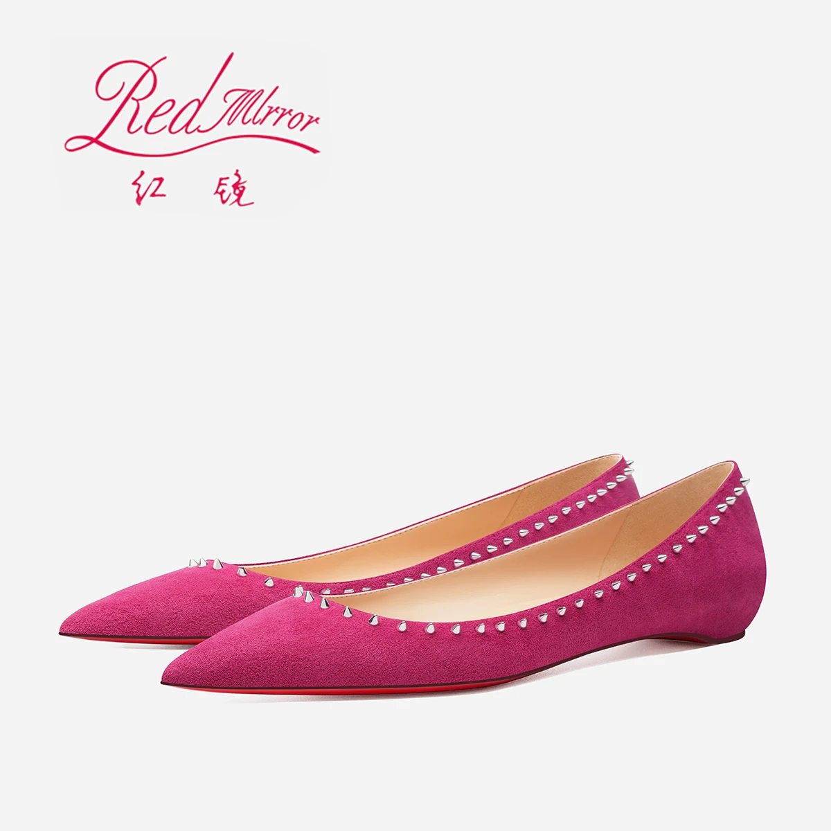 

Women's Flats New Rose Red Rivets Shallow Pointed toe Flat Red Shiny Bottoms Ladies Shoes Elegant Fashion Party Prom Woman Shoes