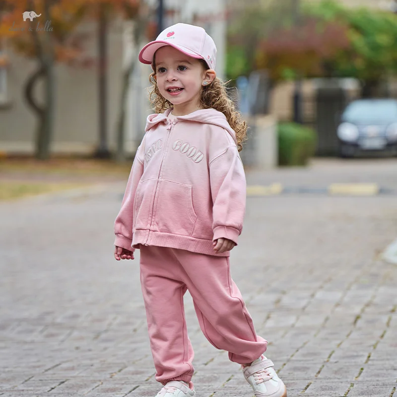 Dave Bella Girls' Suit 2025 New Spring Children's Two-Piece Set Casual Gradient Color Hoodie Loose pants Sport Outdoor DB1251056