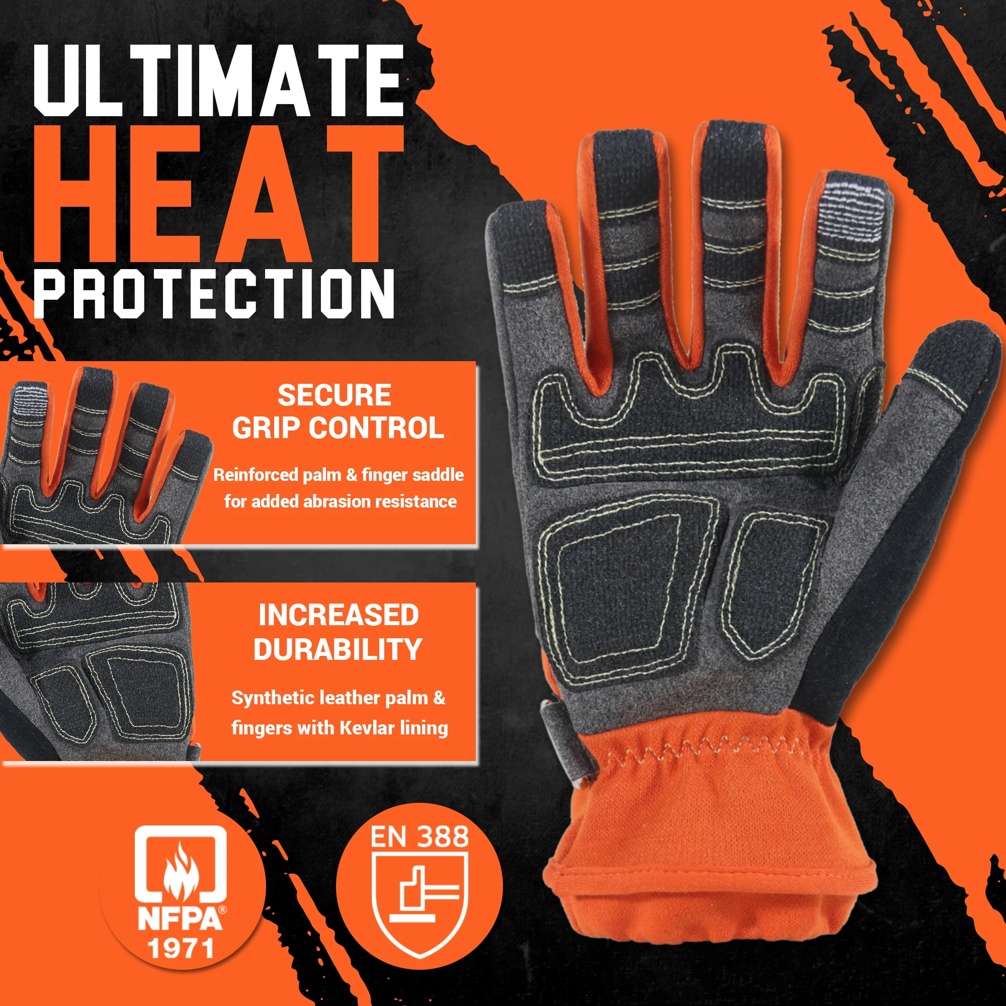 HANDLANDY fireproofing synthetic leather Aramid fabric TPR protector anti-impact Touch screen firefighters Rescue gloves