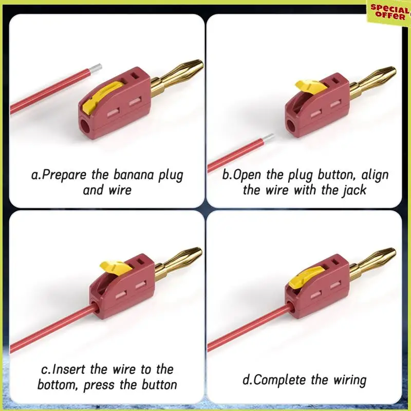 

A34R 10PCS 4Mm Banana Plug Solderless Quick Connect Terminals 32A Electrical Test Plug Power Test Instrument Plugs