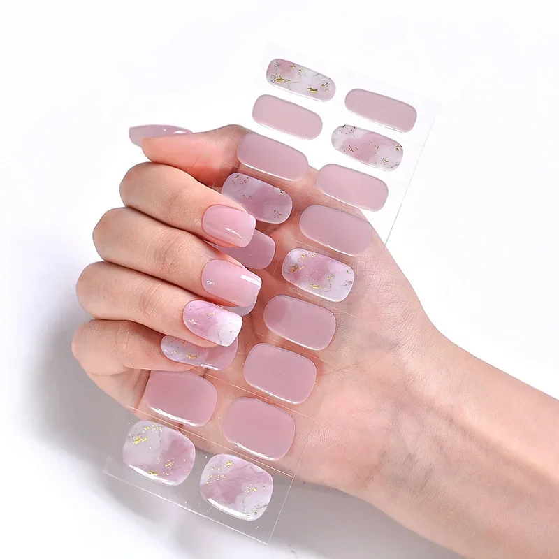 18 Tips/Sheet Uv Light Nodig Semi-Uitgeharde Gel Nagelstickers Schattige Nail Art Strips Voor Manicure Nail Art Decoraties