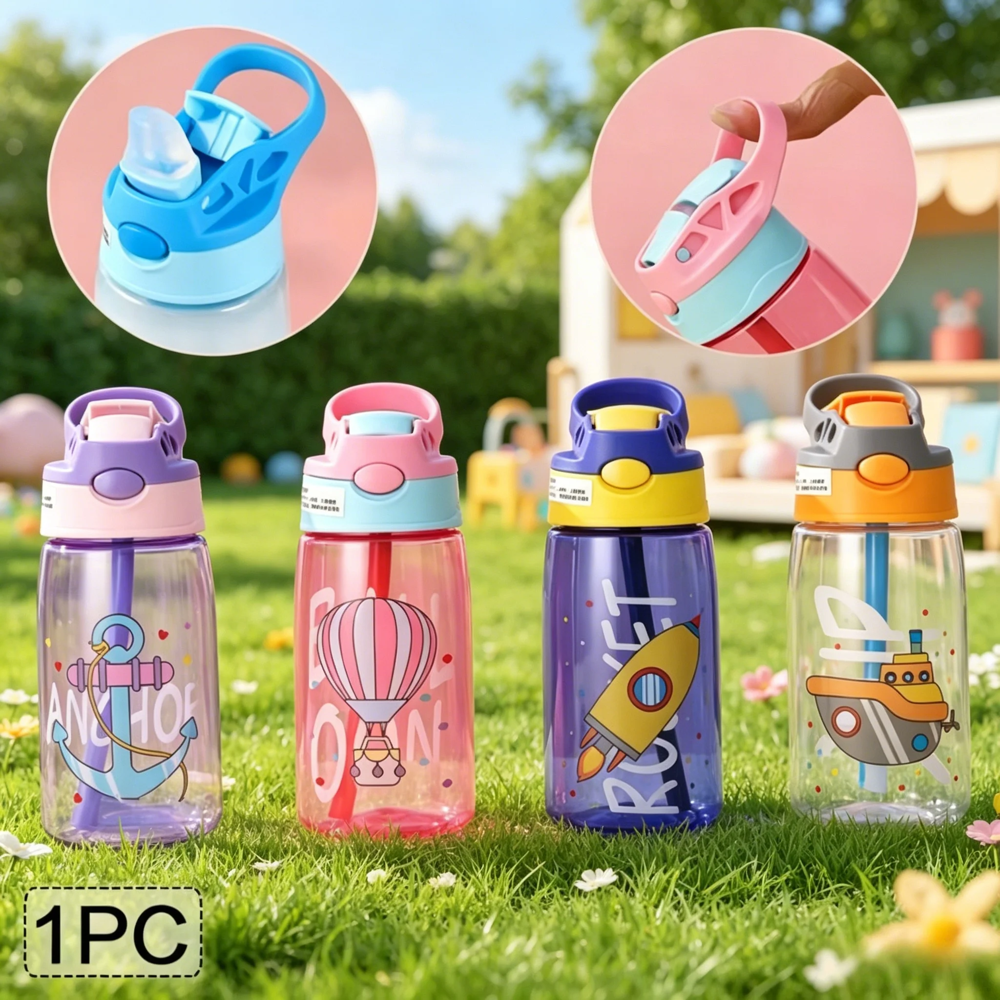 

480ML Kids Water Sippy Cup Creative Cartoon Baby Feeding Cup with Straws Leakproof Water Bottle Outdoor Portable Children's Cup