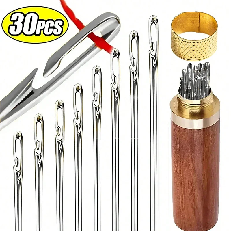 Side Hole Blind Sewing Needles Stainless Steel Elderly Needles Hand Sewing Stitching Pin DIY Home Self Threading Needle with Thi