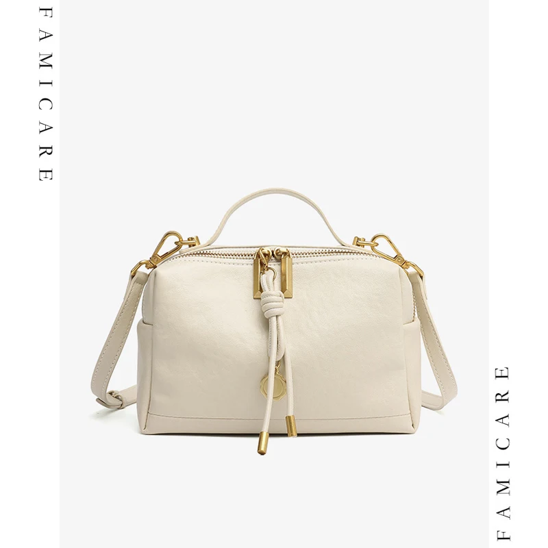 Elegant Solid Color Commuter Small Square Tote Bag Chic Women's Genuine Leather Crossbody Bags Minimalist Versatile Shoulder Bag