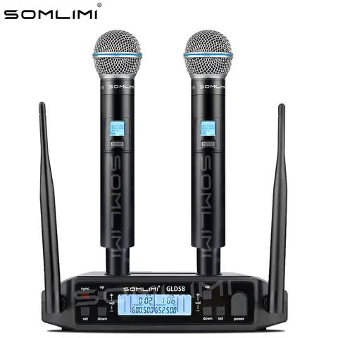 SOMLIMI GLX-24 B58 Dual Channel System UHF Professional Wireless Microphone Karaoke Stage Performance 2 Handheld