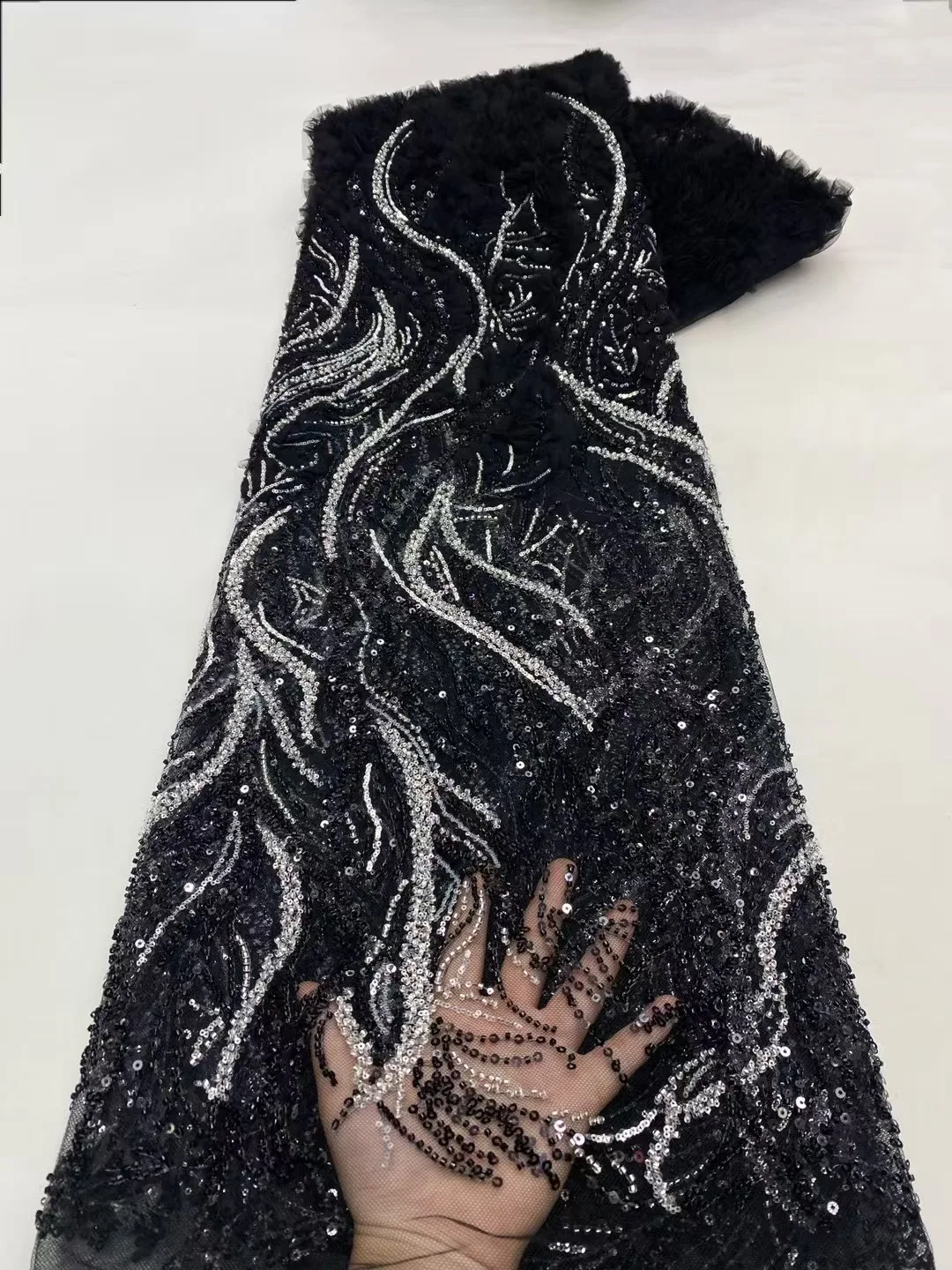 

Luxury African Nigerian Groom Sequins Beads Lace Fabric 2025 High Quality French Tulle Lace Fabric For Bridal Dress Party