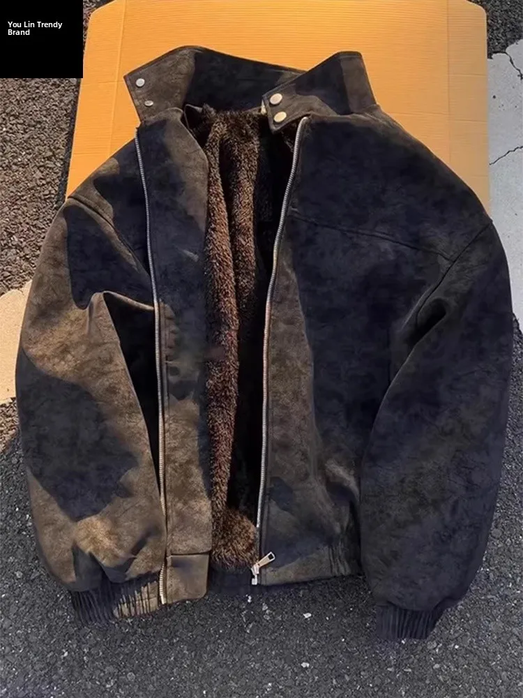 

Мужская зимняя мотоциклетная одежда из искусственной кожи с подкладкой из хлопка, утепленная, с воротником-стойкой, теплая и изолирующая.