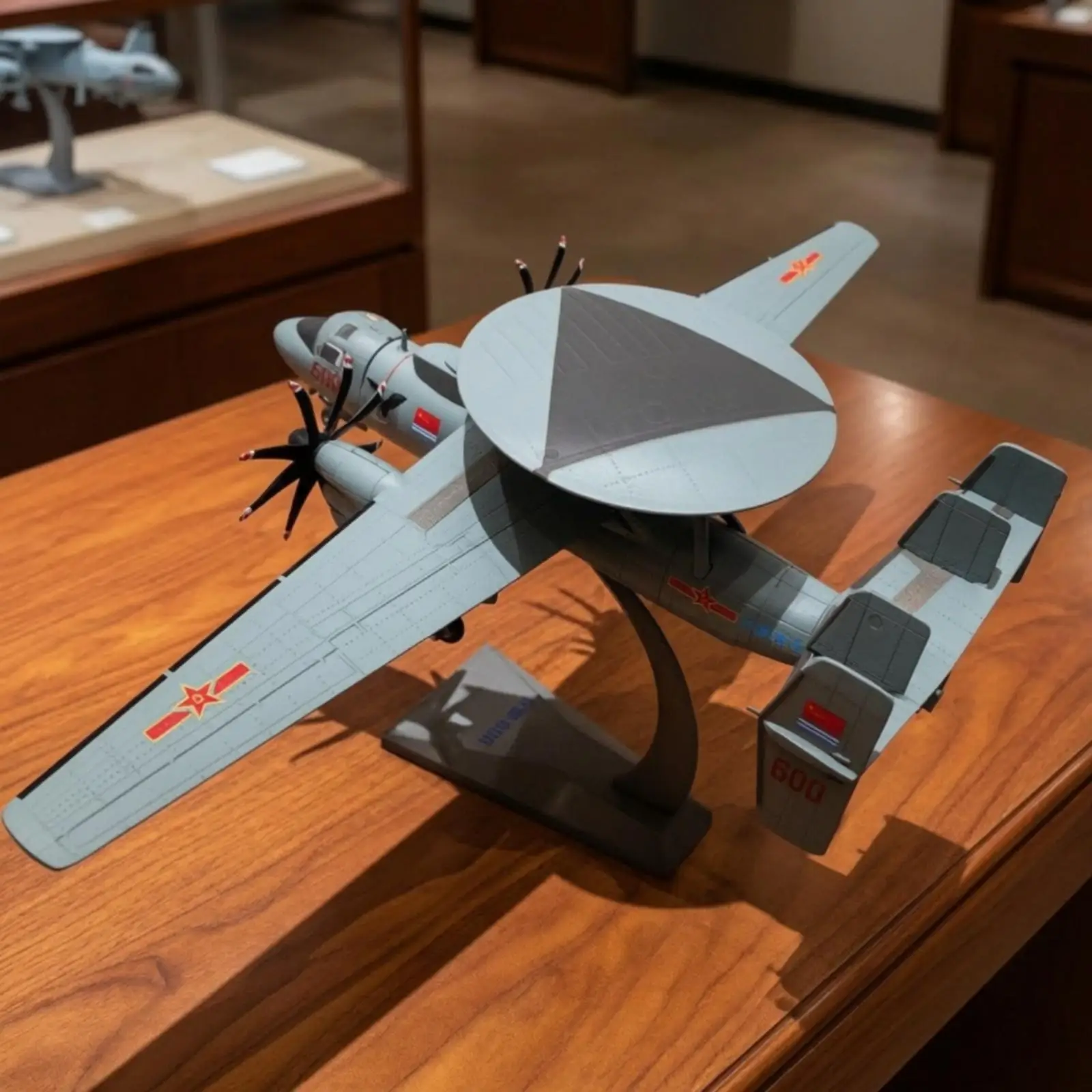 Alloy Diecast Early Warning Plane Replica KJ-600 Carrier Aircraft Model with Top Radar Dome for Shelf
