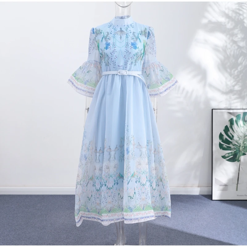 Printed Women's Maxi Dresses O-neck Big Swing Oversized Dress Irregular Hem Dresses Bohemian Female Robes Loose Partywear New