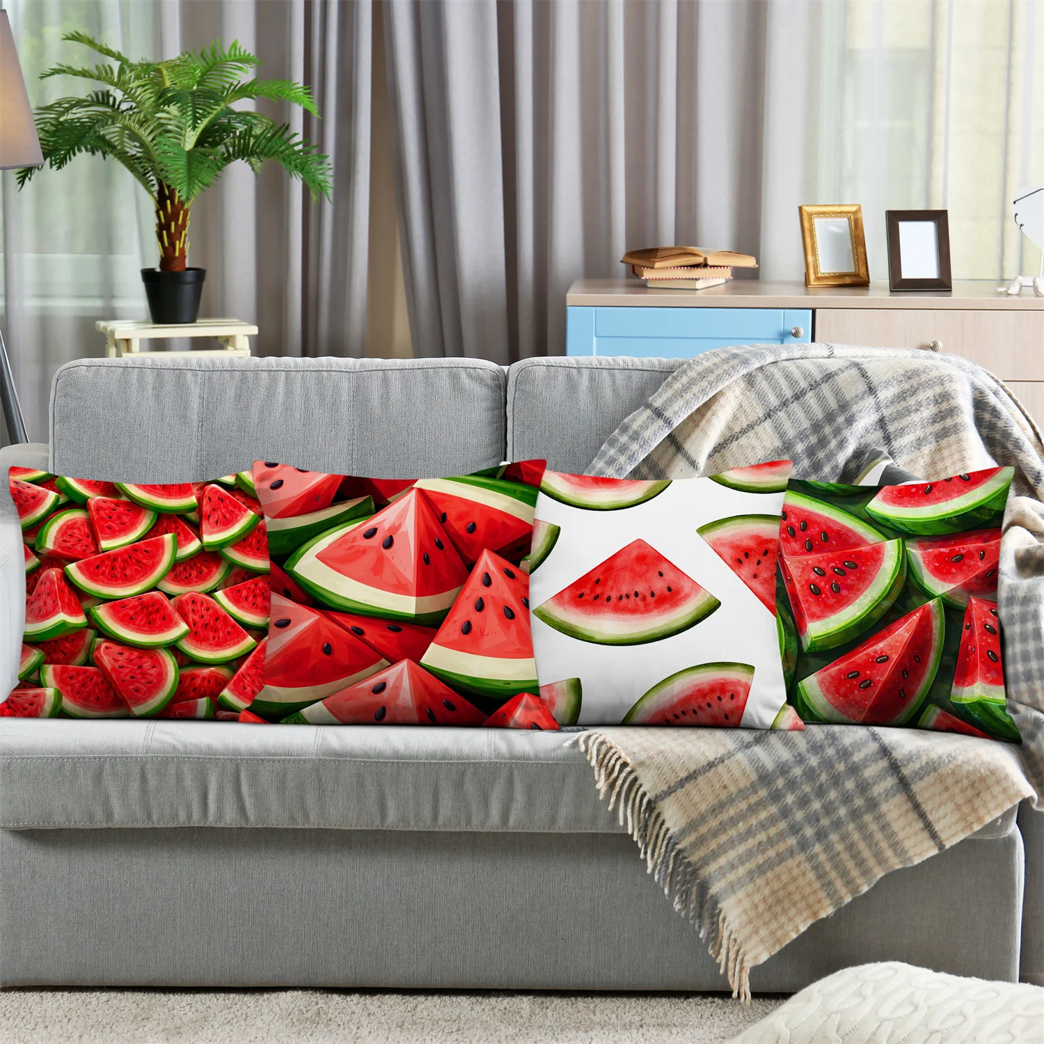 Watermelon Slices Theme digital printing pillow cover Short plush Suitable living rooms bedrooms sofas throw cushion cover