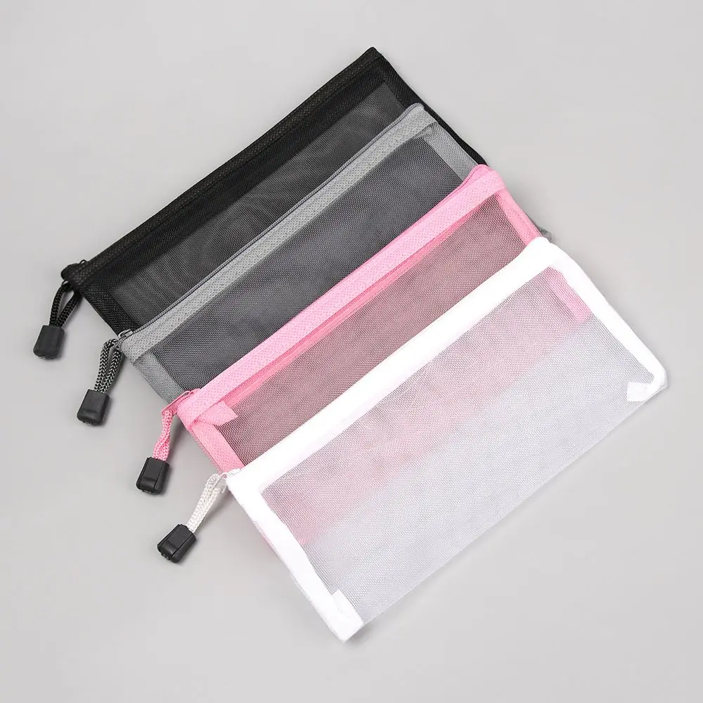 Simple Transparent Mesh Document Bag Transparent Zipper Stationery Bag Nylon Bag Pencil Case Office Student School Supplies