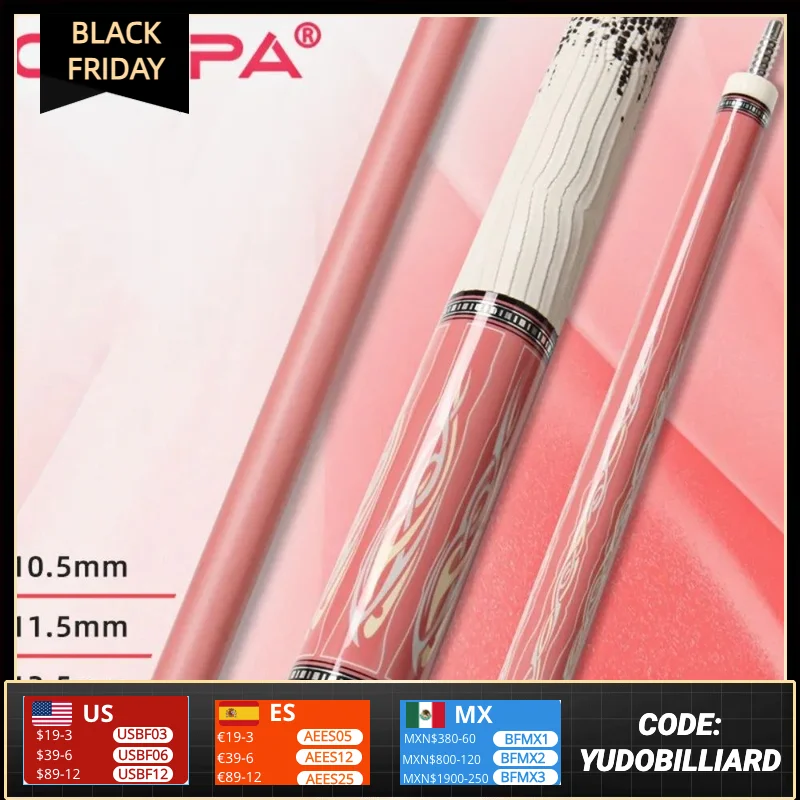 Cuppa Dancer Queen Pool Cue Stick with 10.5/11.5/12.5mm tip arbon Fiber shaft  3/8*8 joint pin for Girl Pink Billiard Cue Stick