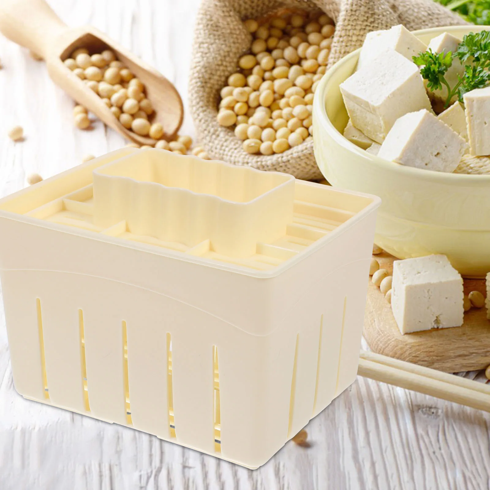 

2Pcs Plastic Tofu Making Molds Fine Workmanship Corrosion Resistant Labor Saving Tofu Presser Drainer for DIY Bean Curd Maker