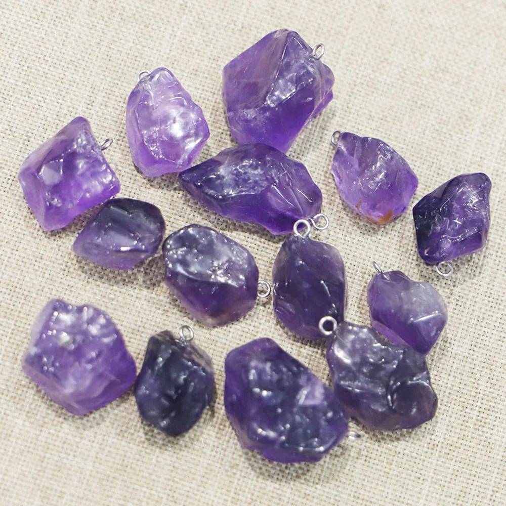 Free Shipping Natural Amethyst Irregular Pendants For Necklace Earrings Making Fashion Charm Jewelry Accessories 10Pcs Wholesale