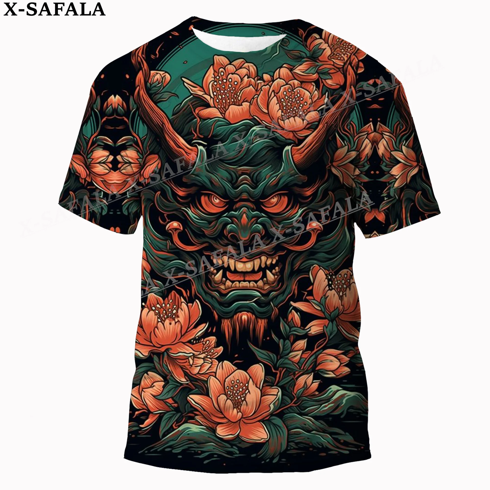 Japanese Samurai Oni Mask Tattoo Warrior Customized 3D Print High Quality Milk Fiber T-shirt Round Neck Men Female Casual Tops-1