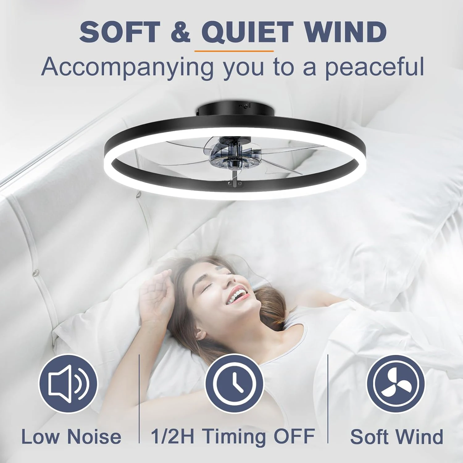 Modern ceiling fan with light and remote control, 19.7 "low-specification ceiling fan, with 6-speed and dimmable LED, APP  3CCT image 3