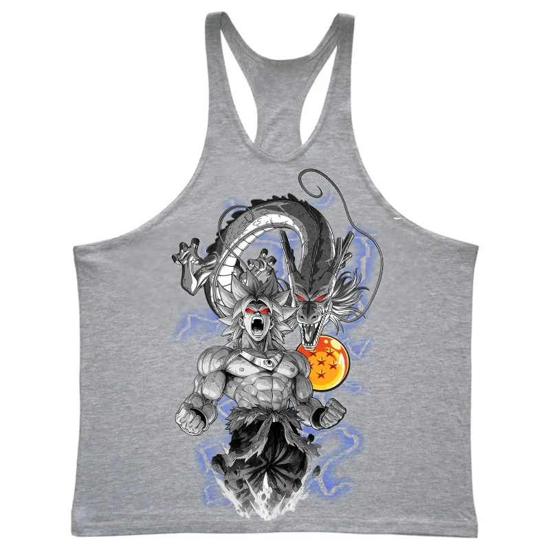 الصيف الرجال تانك القمم انمي ياباني لعبة دراغون بول برولي طباعة رجل الملابس القطن تنفس رياضية Y2k كرة السلة جيرسي #3