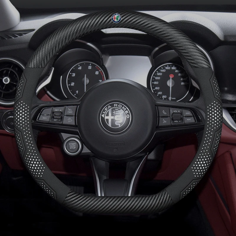 Protector antideslizante para volante de coche, fibra de carbono, piel de ante, para Alfa Romeo Giulia Tonale Stelvio Giulietta Mito Milano Gloria