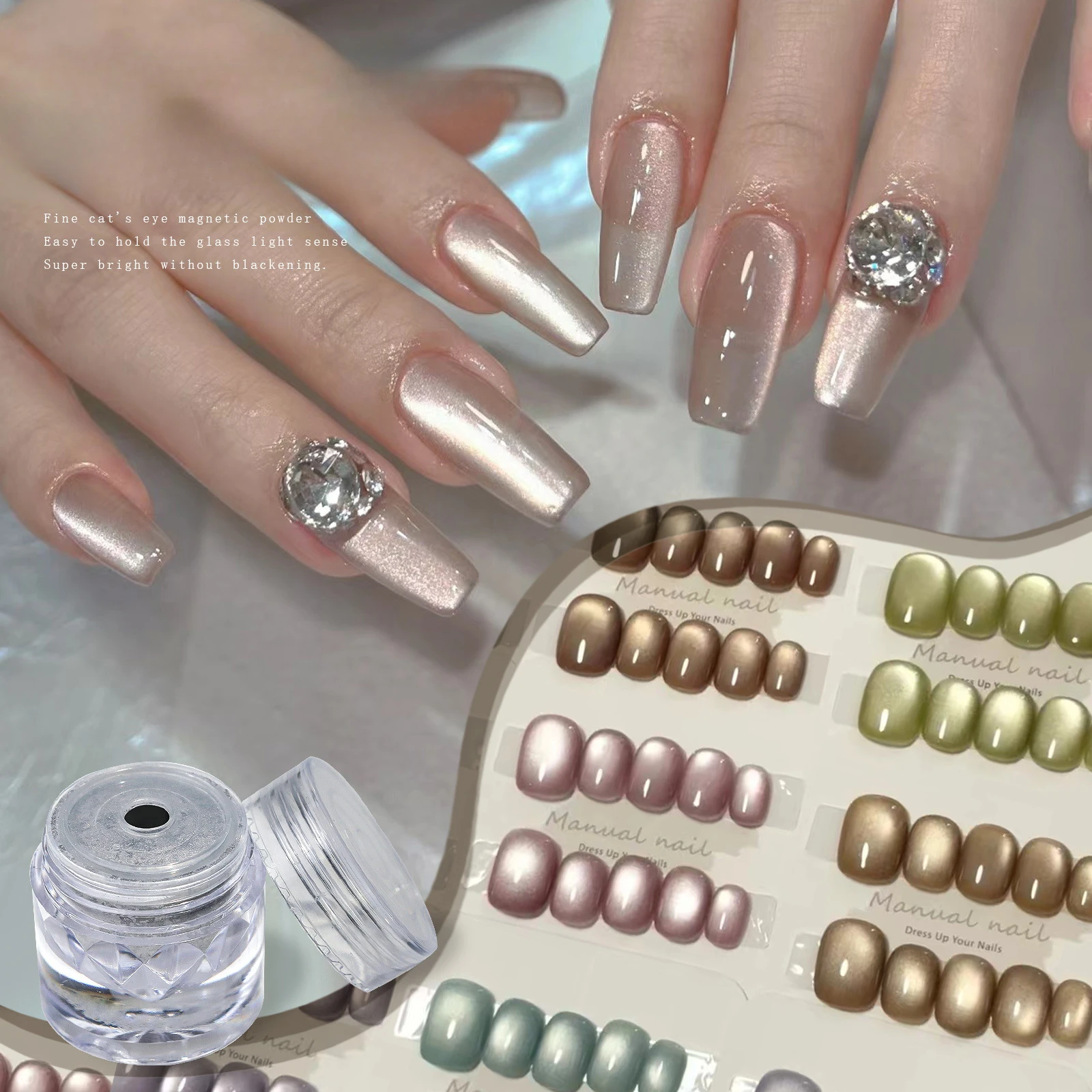 Upgrade Samt Cat Eye Magnetpulver Porzellan Weiß 9D Effekt Passend zu jeder Farben DIY Nail Art Dekoration Chrompigment – Detail 4