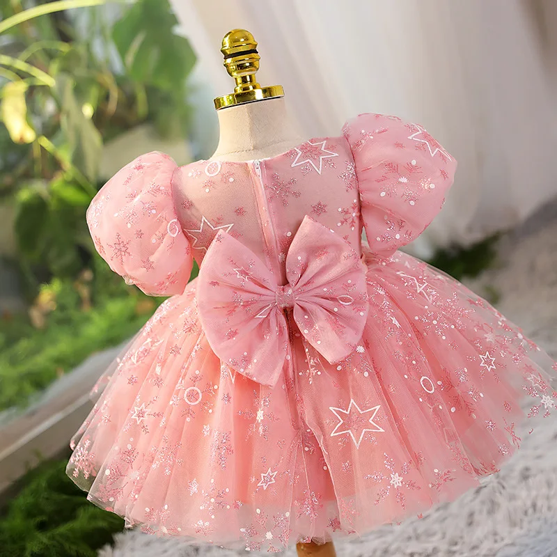 Children Eid Luxury Birthday Party Dress for Girls Mesh Tulle and Bow Fluffy Short Evening Gowns Kids Formal Cute Gala Dresses