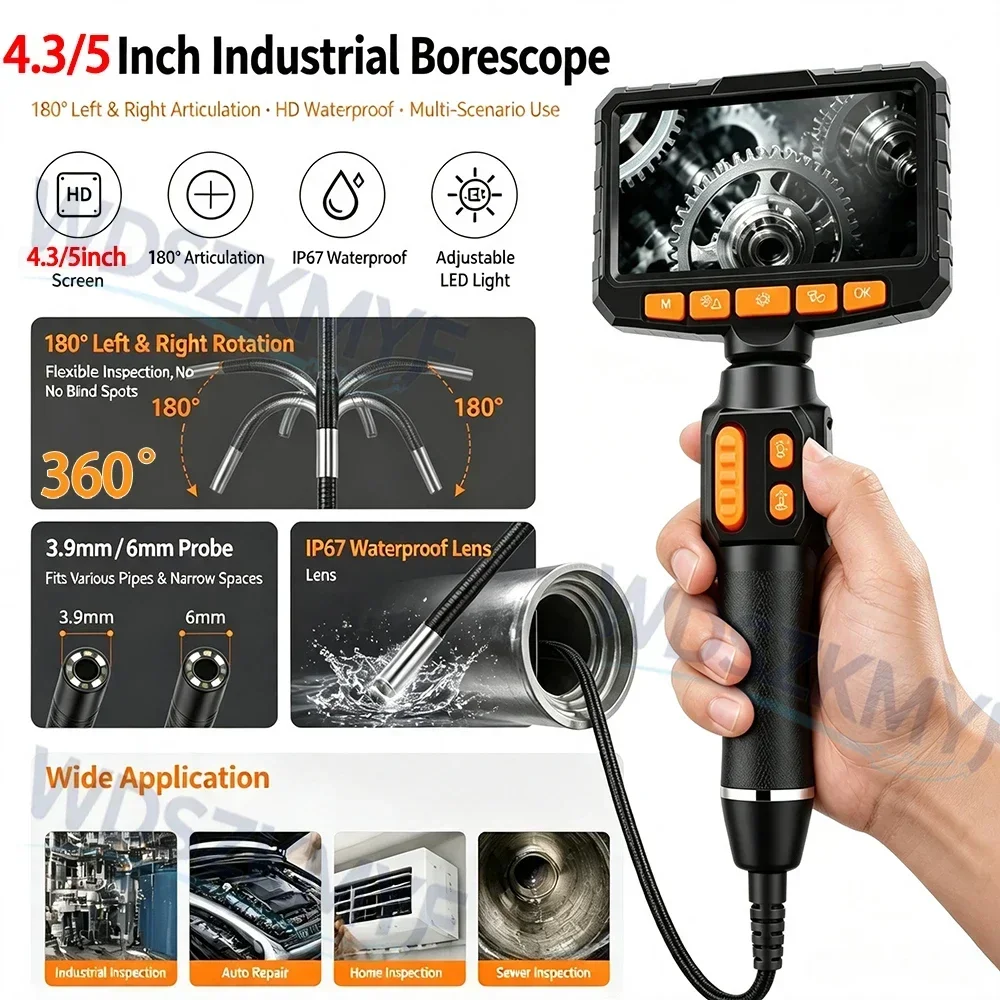 Gift 360 ° rotating endoscope, 3.9/6.0MM 4.3/5-inch IPS endoscope inspection camera, automotive mechanical industrial endoscope