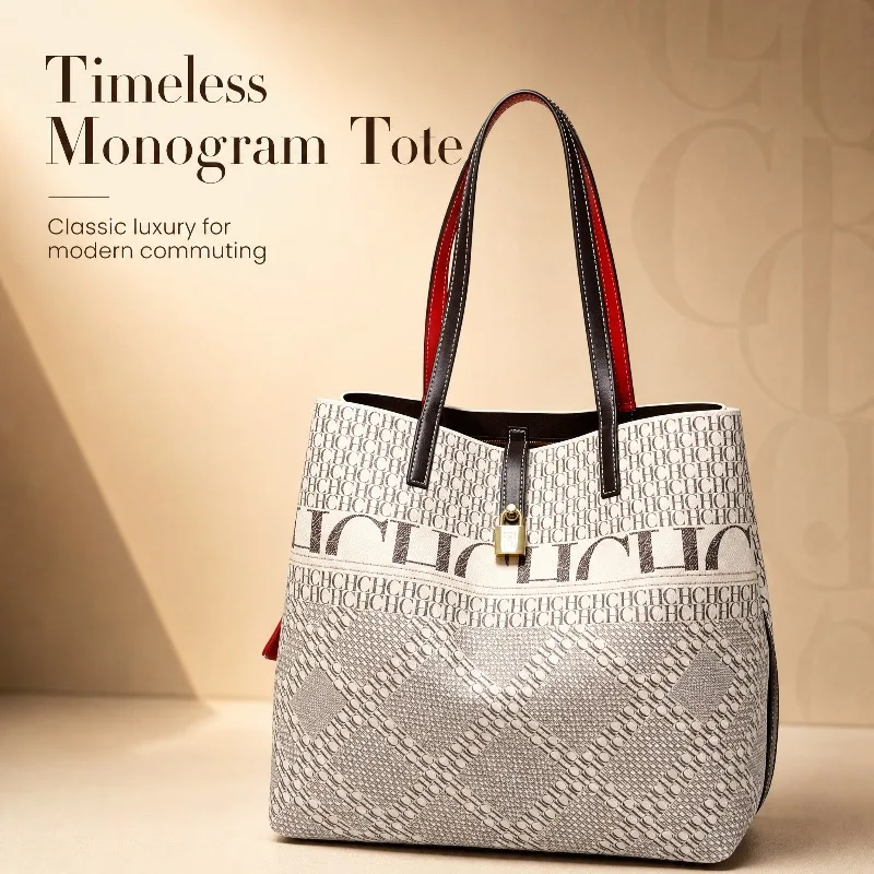 CHHC Fashion Retro Summer Bucket Bag All Over Letter Print Large Tote Women Handbag Trendy Hot Selling Purse