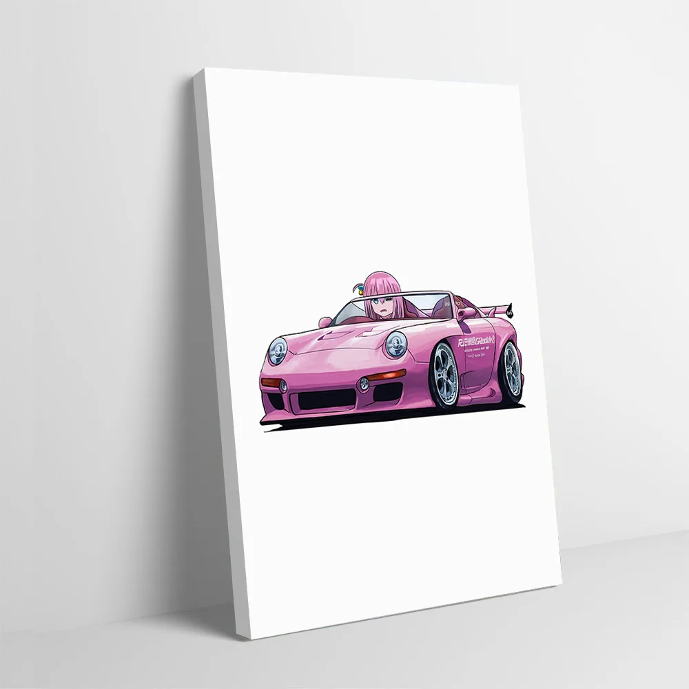 Anime Girl in a Pink Car Poster Customizable Printed Canvas Painting for Pictures Wall Art Room Decorations Decorative Picture