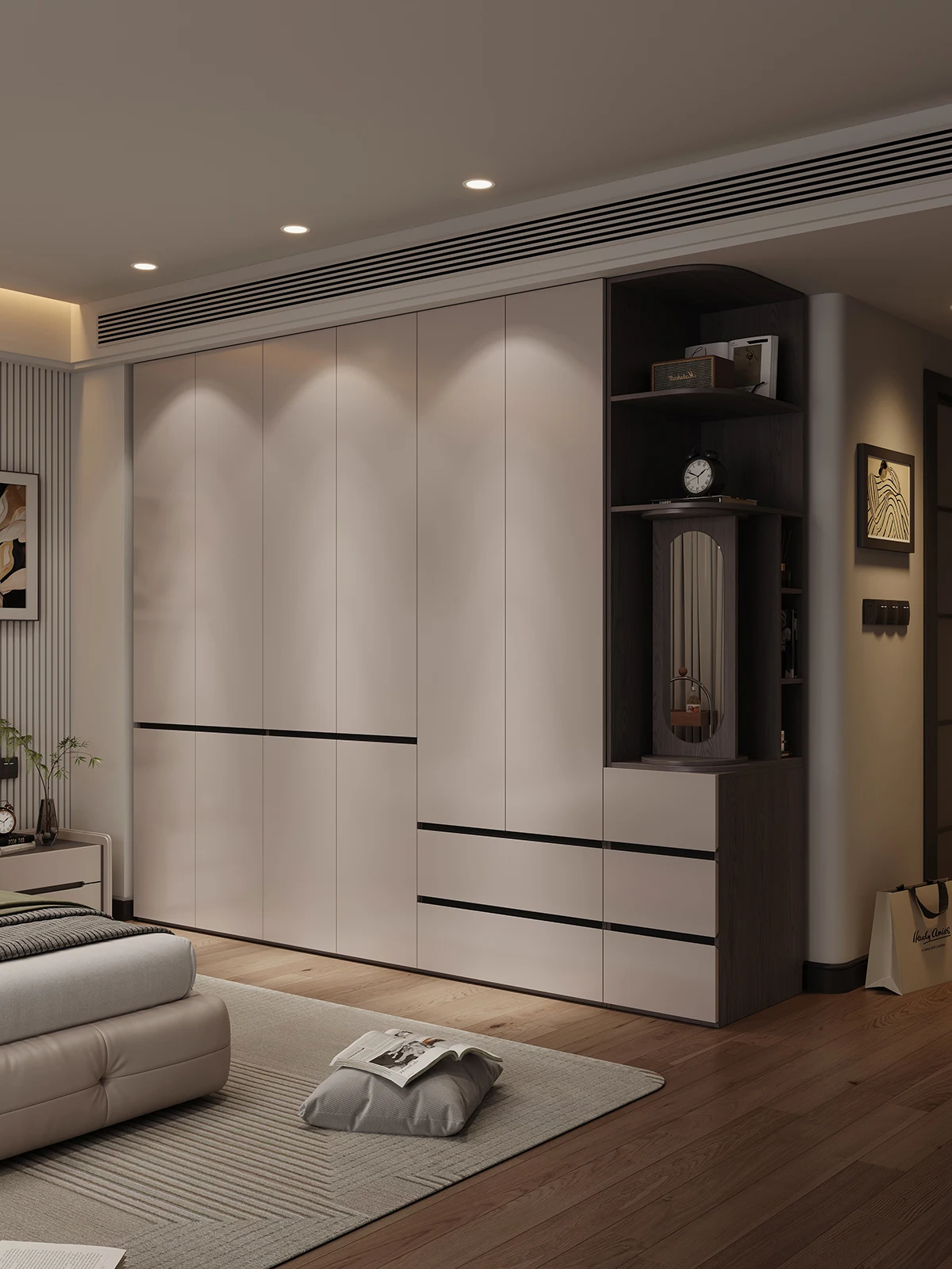 Customized wardrobe, home bedroom, segmented swing door, gray solid wood, European pine board large wardrobe
