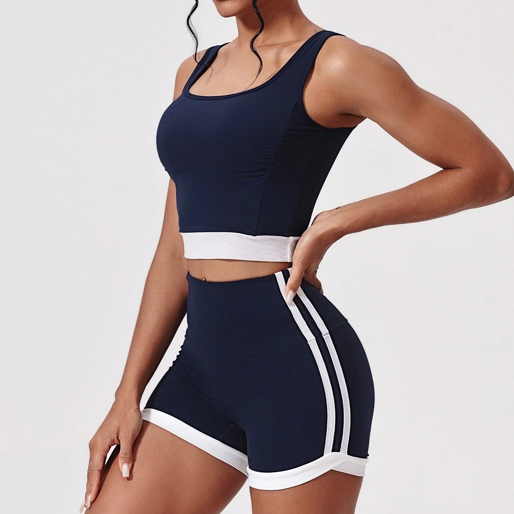 

Shorts Set 2 Pieces Yoga Set Workout Women's Tracksuit Women Halter Sport Bra And High Waist Gym Shorts Suits Female Clothing