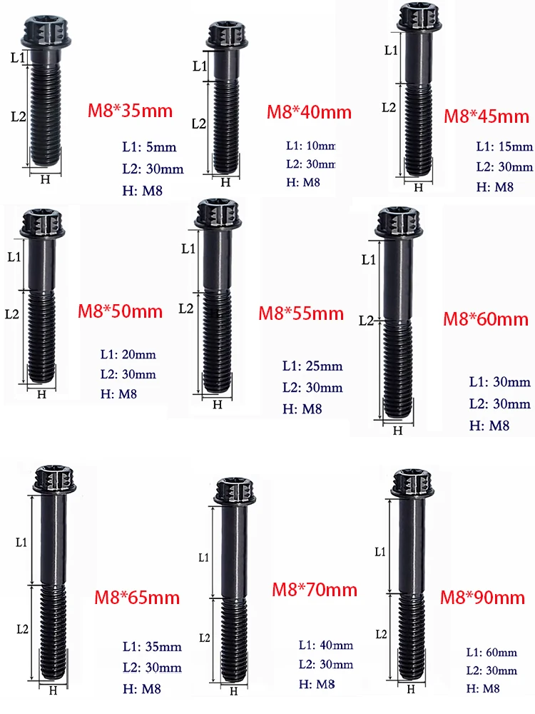 1-10pcs Black Titanium Alloy Screws M6x10-60 M8x10-90 M10x25-50 Inside Outside Plum Blossom Bolt For Bicycle Modified