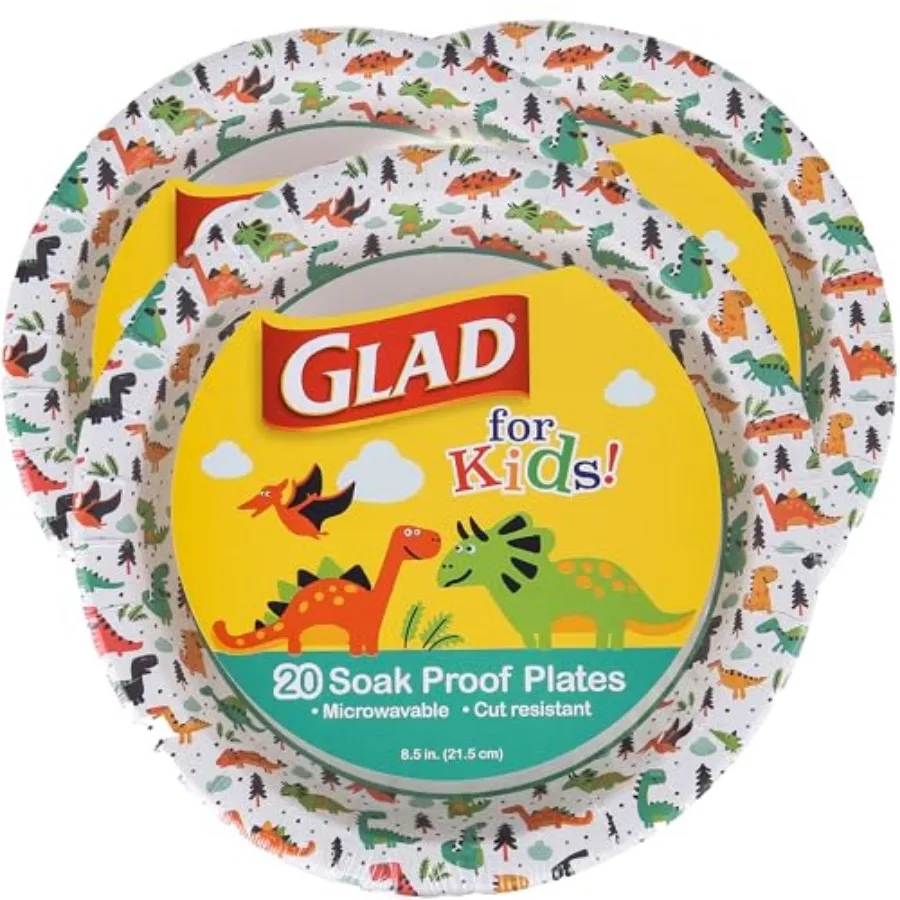 

for Dinosaur Theme Disposable Paper Plates, Heavy Duty Soak-Proof Microwave Safe Round Plates for Birthdays, Parties, and Every