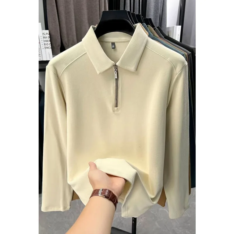 Autumn and Winter New German Velvet Long-sleeved Half-zip T-shirt POLO Shirt Men's Business Casual Lapel Bottoming Top
