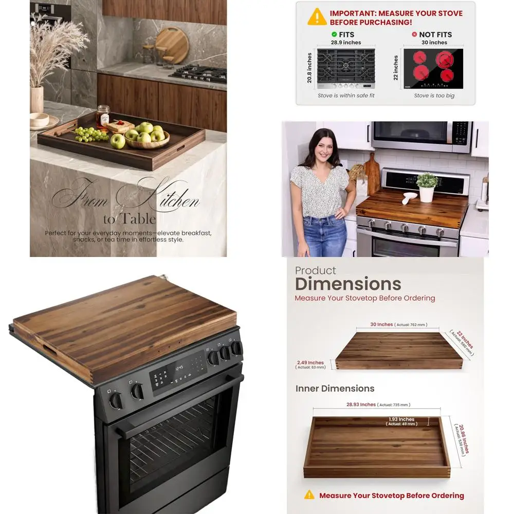 

Acacia Wood Noodle Board, 30x22 Electric Stove Cover, 28.9x20.8 Inner, Gas Burner & Sink Counter Space Protector (Walnut, X-Larg