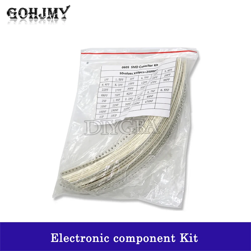 0805 SMD Chip Ceramic Capacitor Assorted Kit 1pF~10uF 50values*50pcs=2500pcs Samples Kit