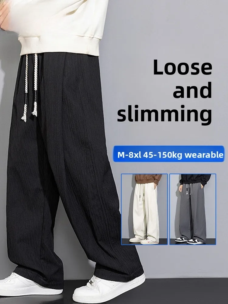 

MoChao Casual Pants plus Size Loose Men's Fat Straight Leg Wide Leg Sports Long Trousers Spring Autumn New Sle Slimming Effect