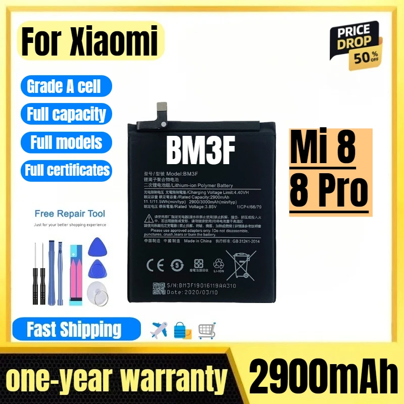 

BM3F for Xiaomi Mi 8/8 Pro Mobile Phone Battery High Quality High Capacity Battery Replacement Bateria Grade A Cell with Tools