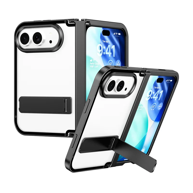 Matte Frosted Back Full-wrap Aluminum Frame Hinge Protect Bracket Phone Case For iPhone Duo Fold Shockproof Protect Stand Cover