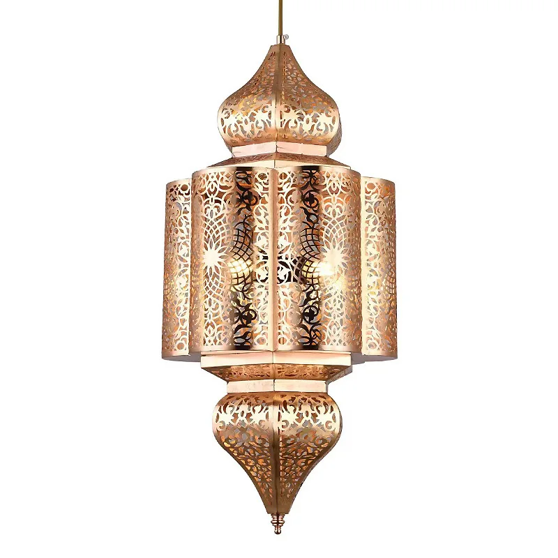 

Moroccan Rose Gold Perforated Metal Pendant Light Hollow Out Lantern Lamp For Living Room Bedroom Decorative Lighting 110-265V