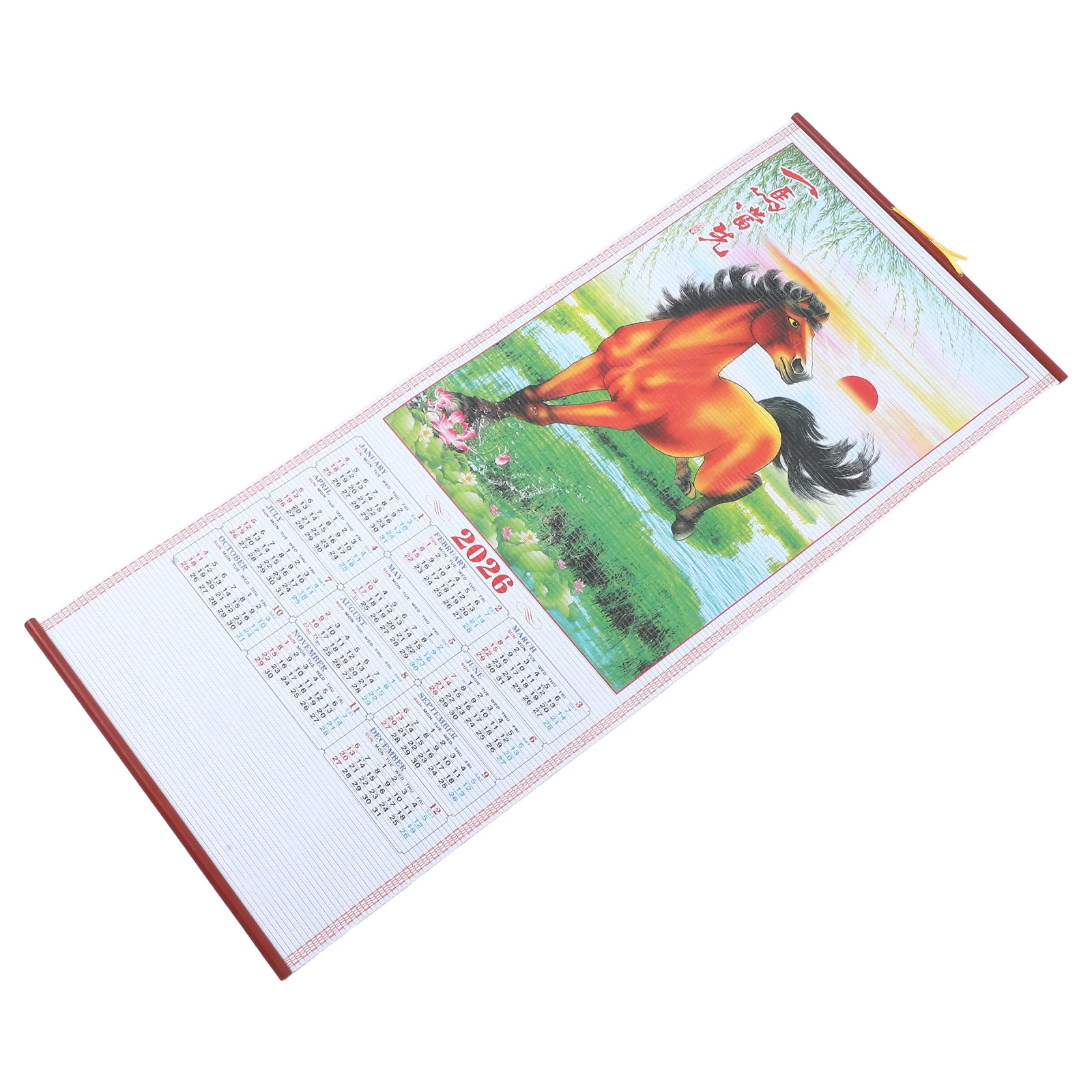 

2026 год лошади, подвесной свиток из искусственного ротанга, китайский лунный настенный календарь для гостиной, офиса, декор, настенный календарь прокрутки 2026