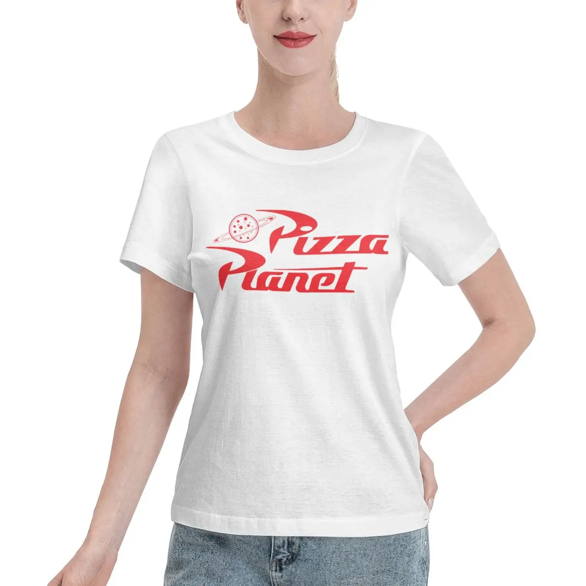 Limited Offer Pizza Planet Logo Women's T-shirt Everyday Short Sleeve Casual Top