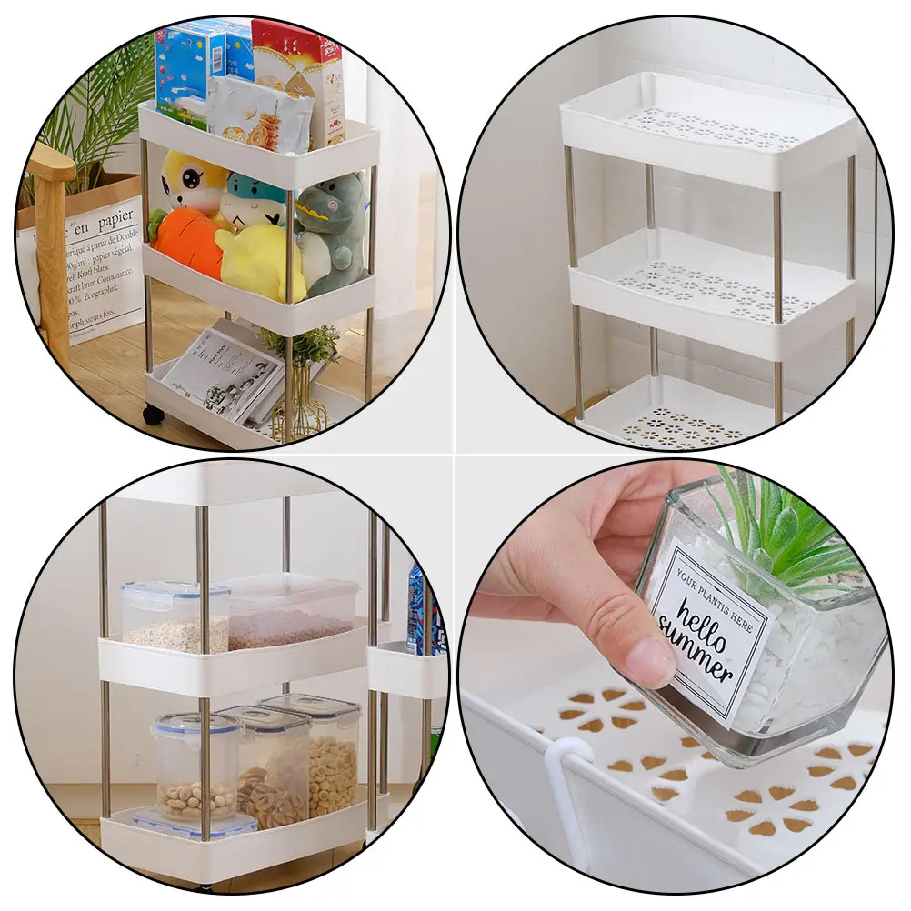 

Rolling Storage Cart 3 Shelves Lightweight Pp Multi-Layer Organizer For Kitchen Bathroom Home Use Large Capacity Mobile Storage