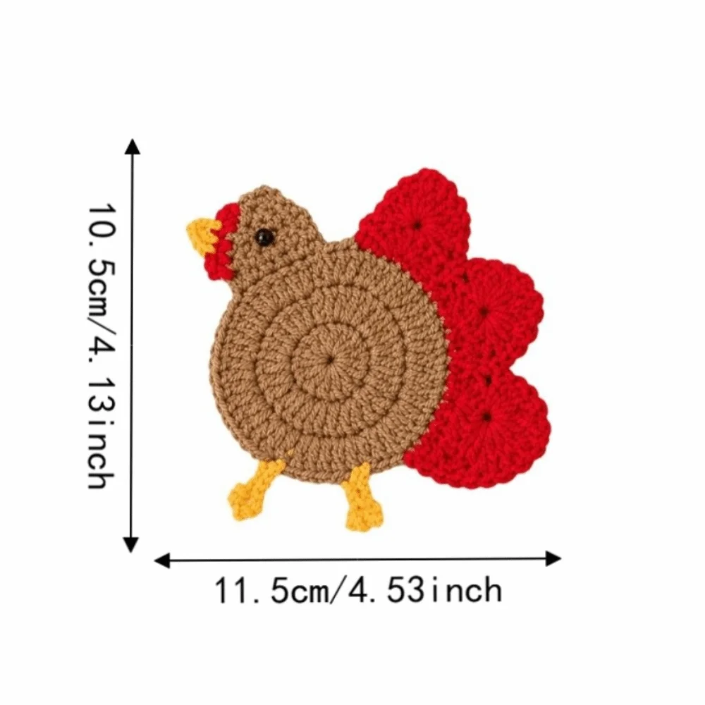 Handmade Hand-Crocheted Turkey Coasters Creative Funny Thanksgiving Turkey Coasters Cartoon Knitted Coaster Farmhouse