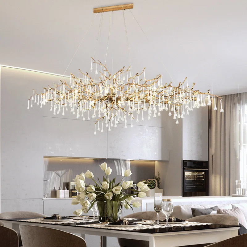 Copper Luxury Dining Room Living Room Crystal Designer Style Artistic Water Drop Chandelier Branch Lamp Serip Branch Chandelier