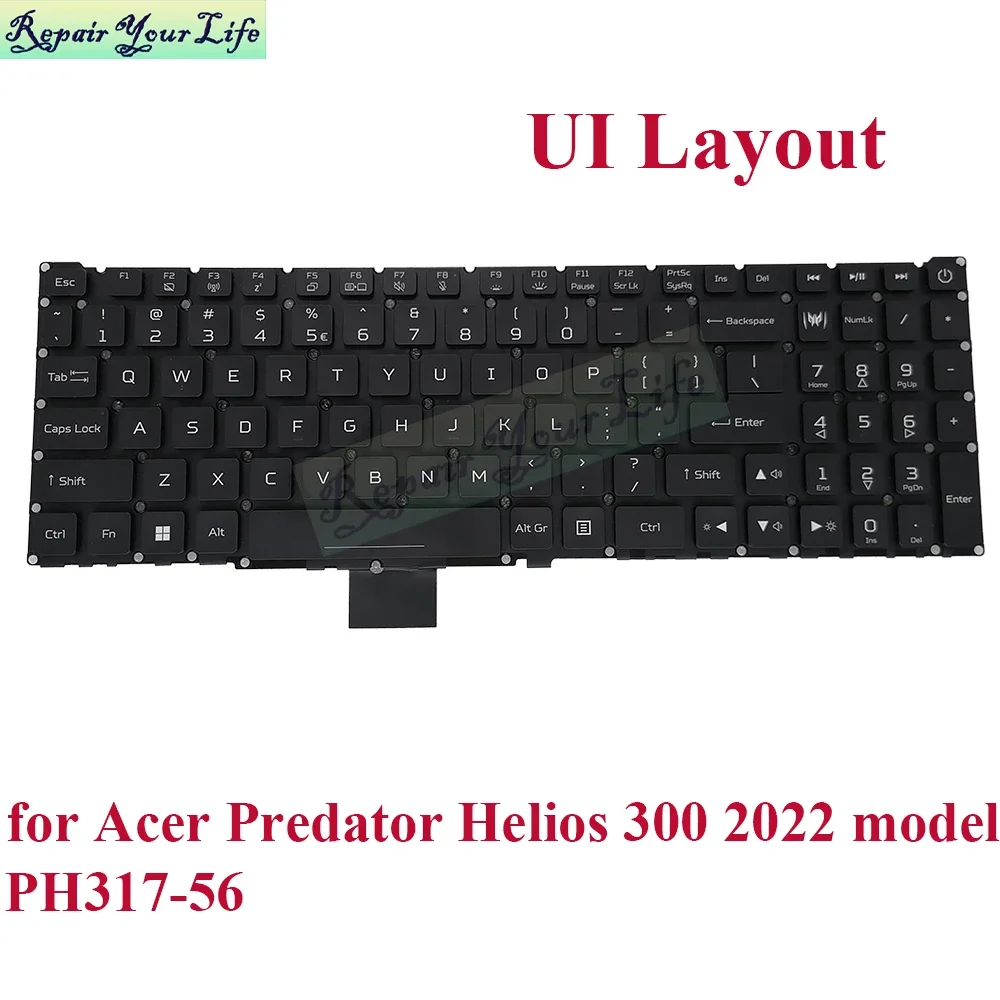 

PH317-56 UI US Russian RGB Backlit Keyboard For Acer Predator Helios 300 PH317-56-70XJ 73DK 709L 2022 Backlight Laptop Keyboards