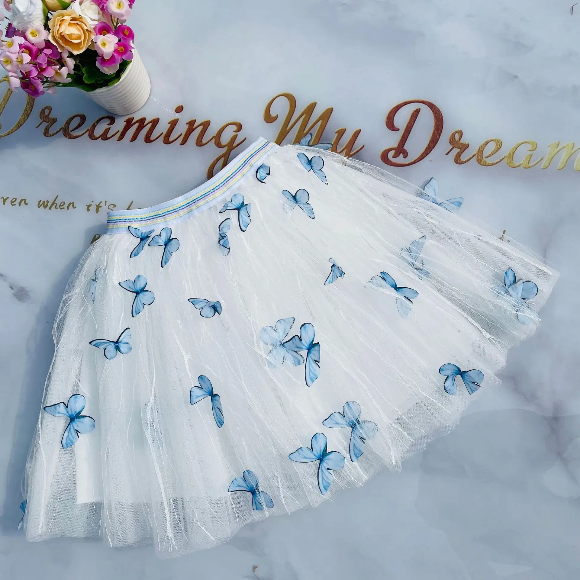 2-12Y Cute Butterfly Baby Girl Skirt Tutu Mesh Ball Gown Skirts Tulle Princess Party Dance Ballet Faldas Kids Clothes