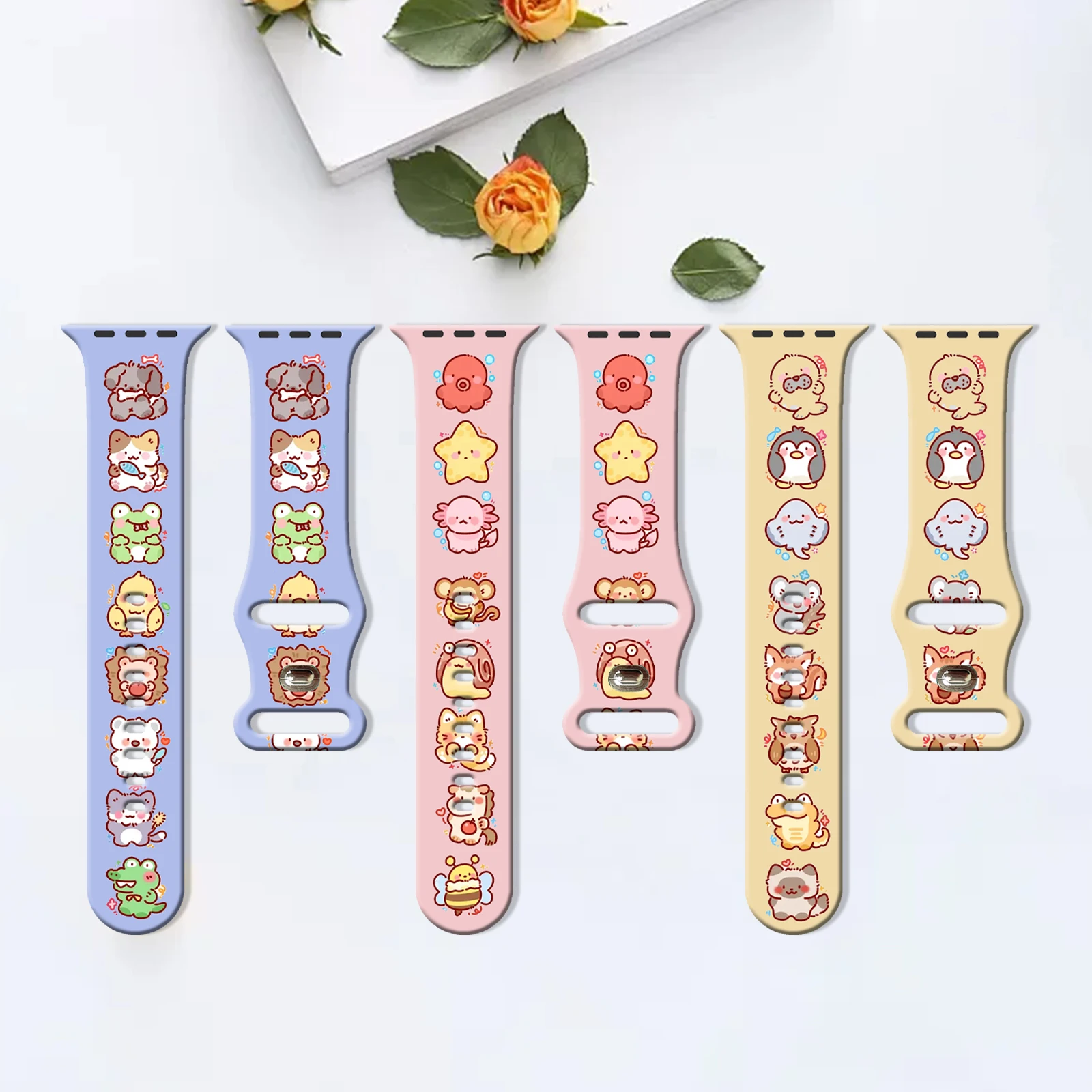 愛らしい動物柄プリントストラップ Apple Watch 10 9 8用 シリコンバンド 交換可能なブレスレット iWatch 46mm 44mm 42mm 41mm ウォッチバンド