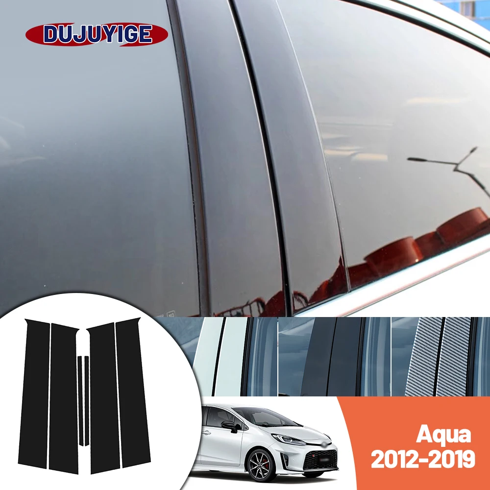 

Bright black carbon fiber door and window B C Pillar sticker suitable For Toyota Aqua 2012-2019 2013 2014 2015 2016 2017 2018