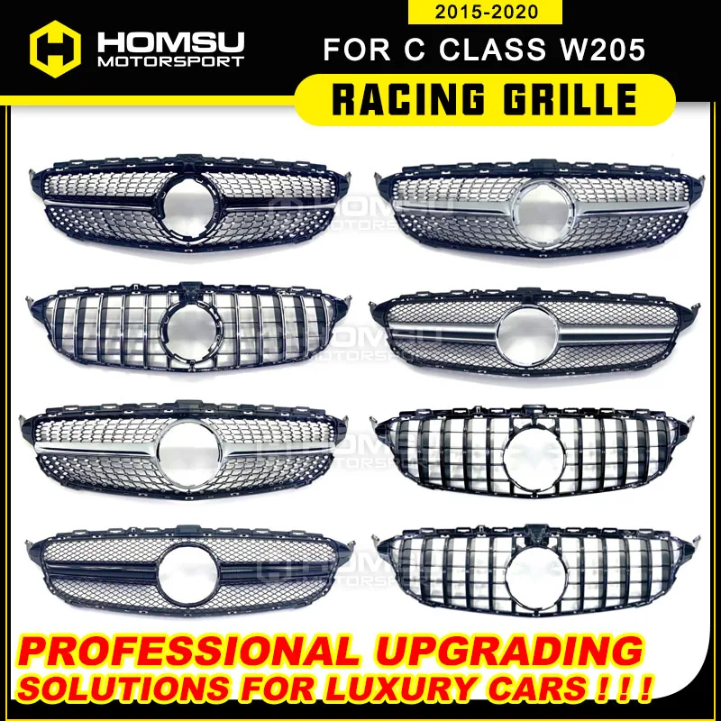 2015 2016 2017 2018 For mercedez C class W205 c63 Style grille For Bens C180 C200 C250 C220 Front Bumper Gt Grille W205 grille