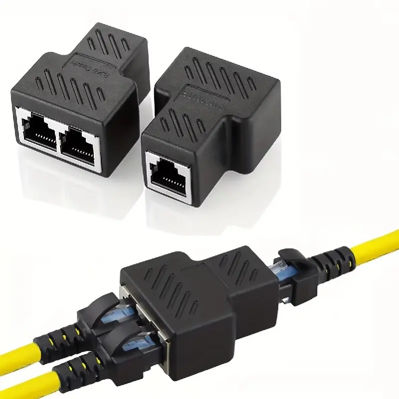 Splitter Adapter, RJ45 1 to 2 Network Connector, Dual LAN Ethernet Socket Extension Plug Cable Suitable for Cat5 Cat5e Cat6 Cat7